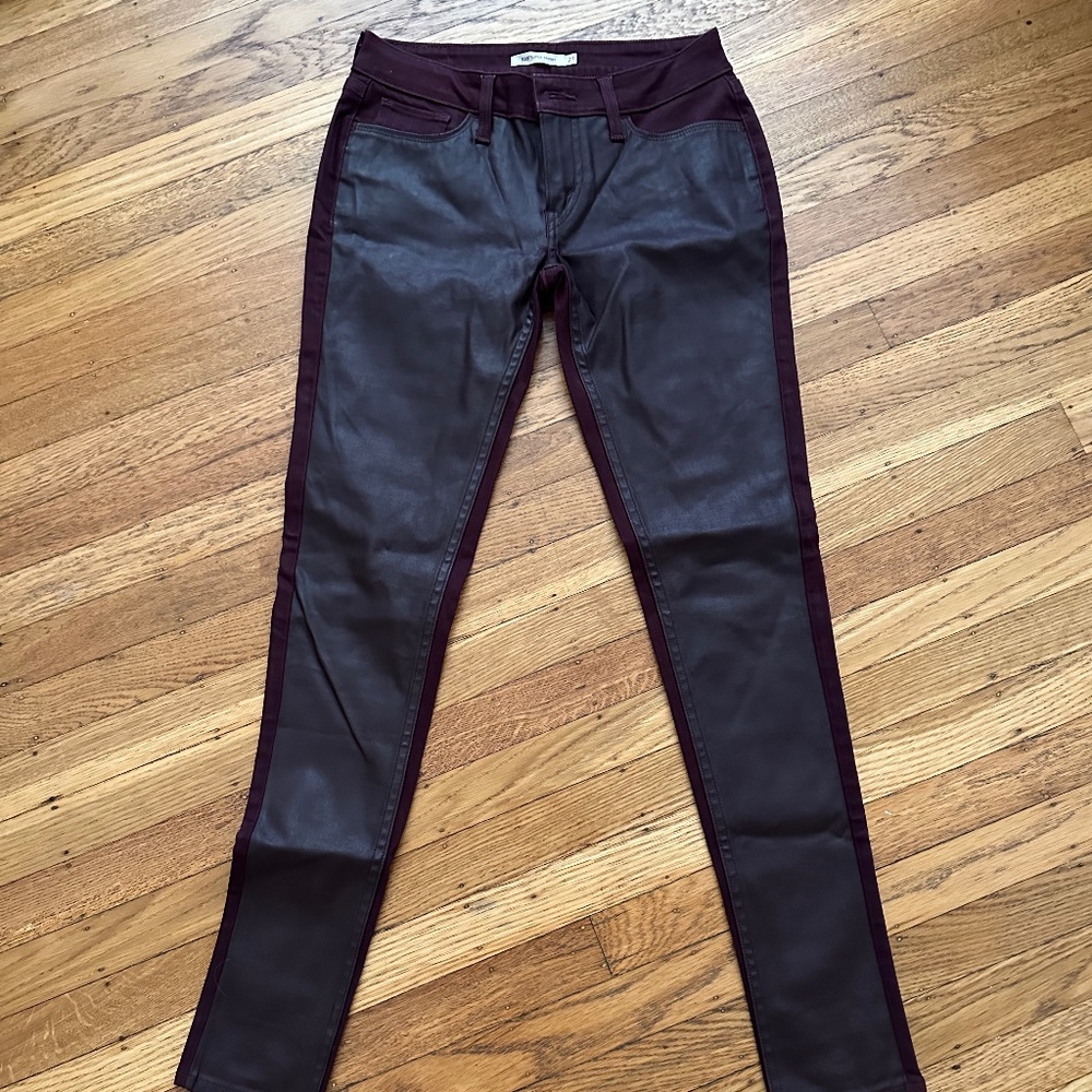 Levi's Maroon Jeans with faux leather on the front.